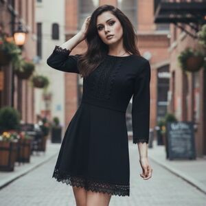 Zara Basic Little Black Dress – Lace & Guipure Details – Coquette Style –size M